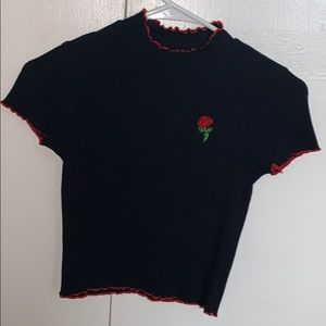 Zumiez rose embroidered cropped shirt